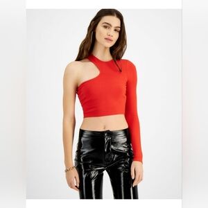Bar III Red One-Shoulder Crop Top Junior SZ M  16" Pit To Pit